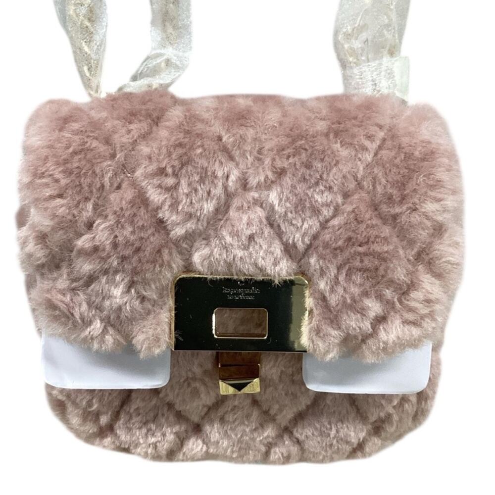 Kate Spade Carey and Quilted Pink Faux Fur Bag NWT Gold chain accent - Picture 2 of 6